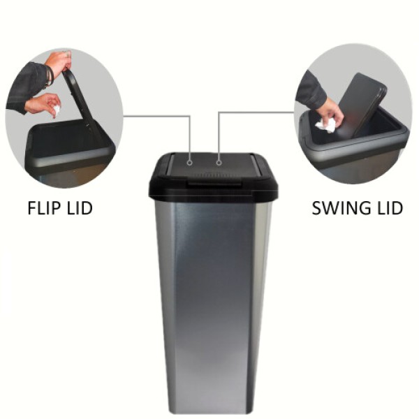 45L Silver IML Touch-Control Rectangular Rotating Kitchen Trash Bin